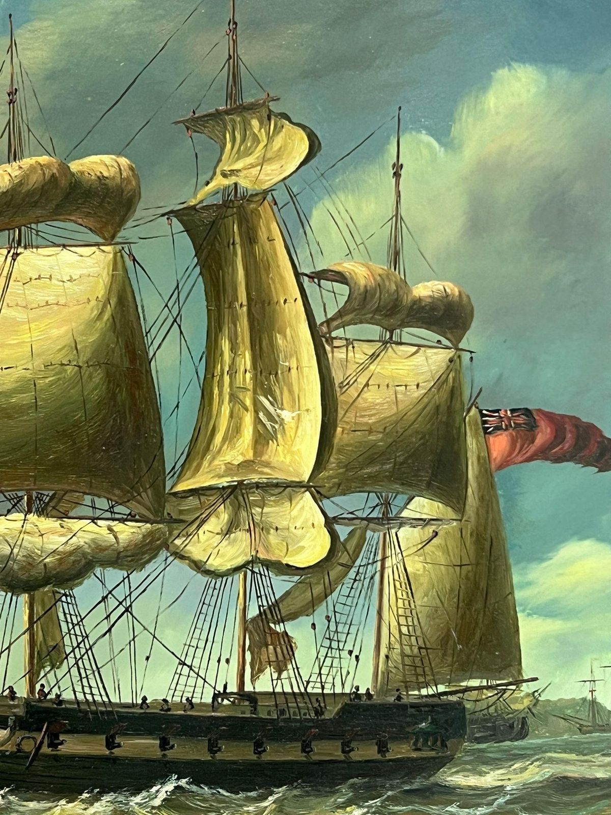 English Marine Oil Classic English Marine Oil Painting Tall Sailing Ships On Choppy Seas Off Coast photo Art