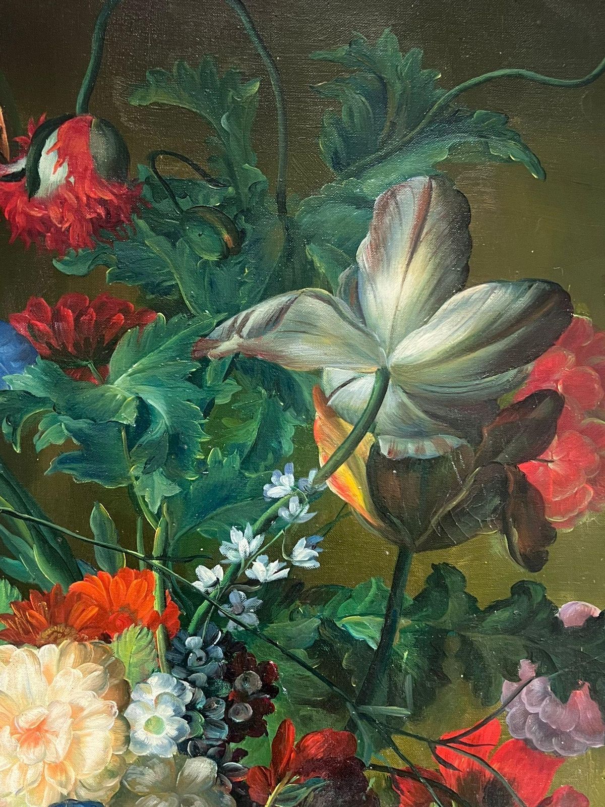 Large Classical Still Life Ornate Flowers & Birds Nest Oil Painting On Canvas photo vinterior