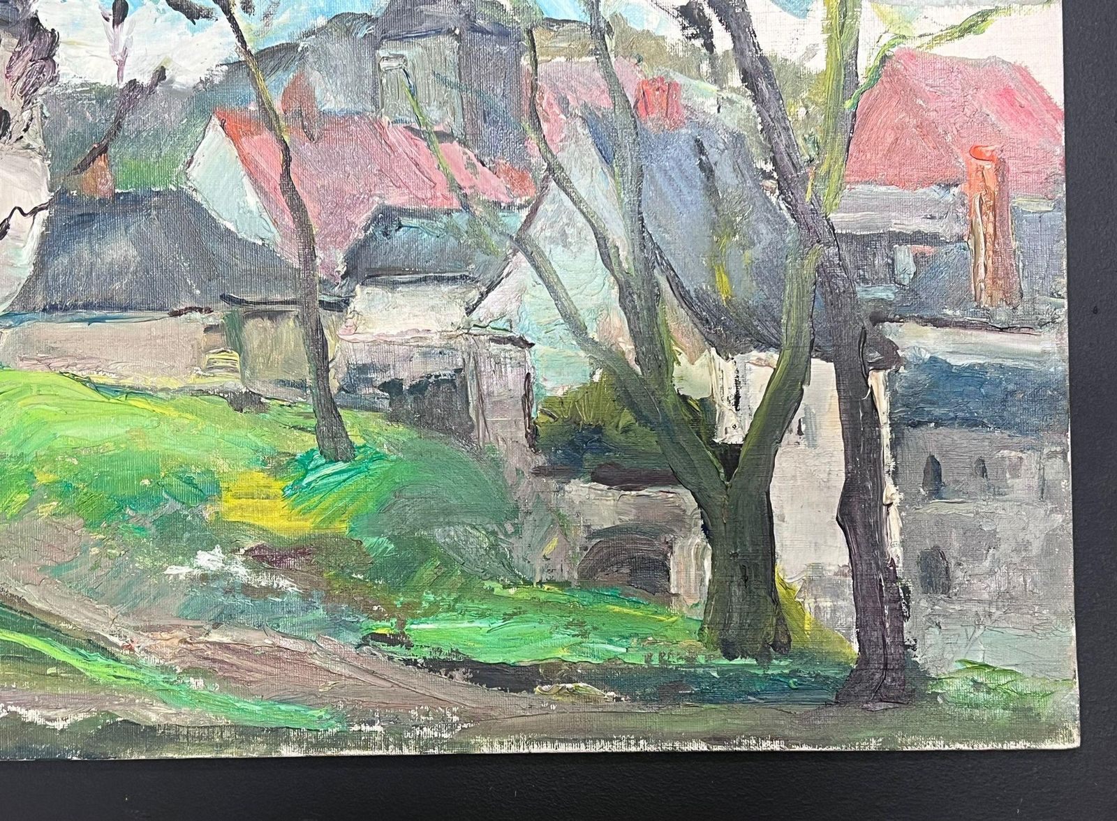 Regine Davidmid 20th Century 1950's French Post Impressionist Oil Old French Town Church1950's photo Art