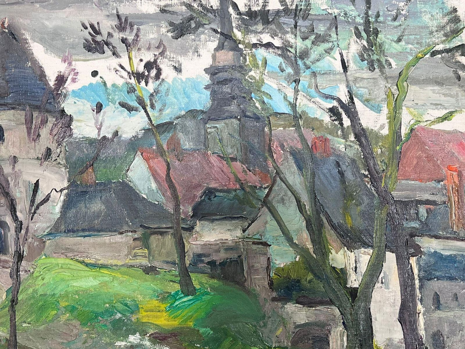 Regine Davidmid 20th Century 1950's French Post Impressionist Oil Old French Town Church1950's photo vinterior