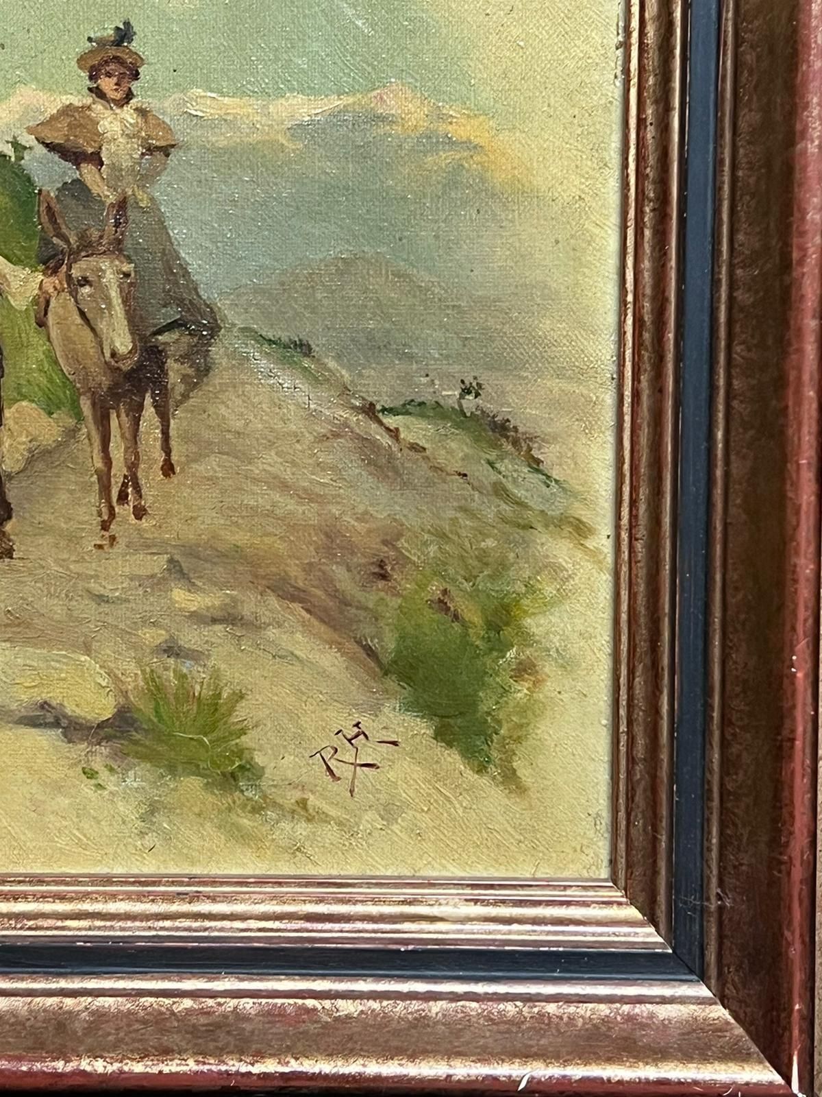 Italian 19th Centuryfigures Mountainside Pass Riding A Donkey Signed Antique Italian Oil Painting photo 1018.0