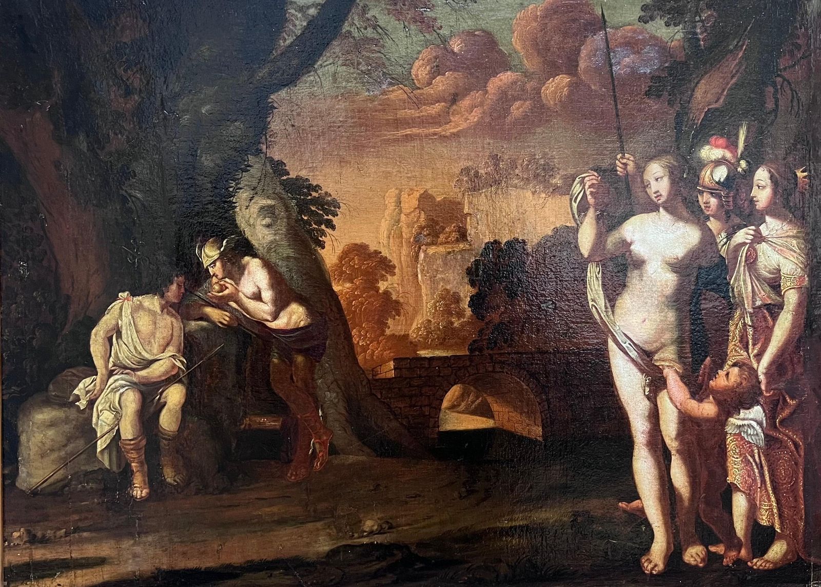 Fontainebleau Schoollarge 16th Century Old Master Oil Painting The Judgement Of Paris Mythological1580
