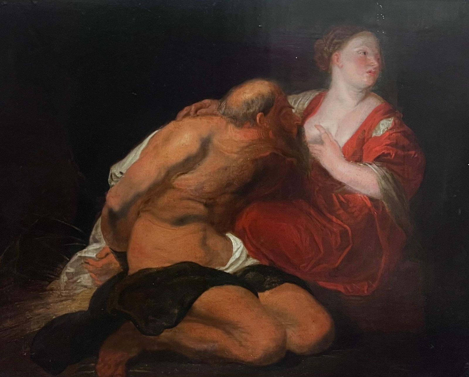 Fine 17th Century Flemish Baroque Oil Painting Roman Charity Large Wood Panel17th Century photo for sale