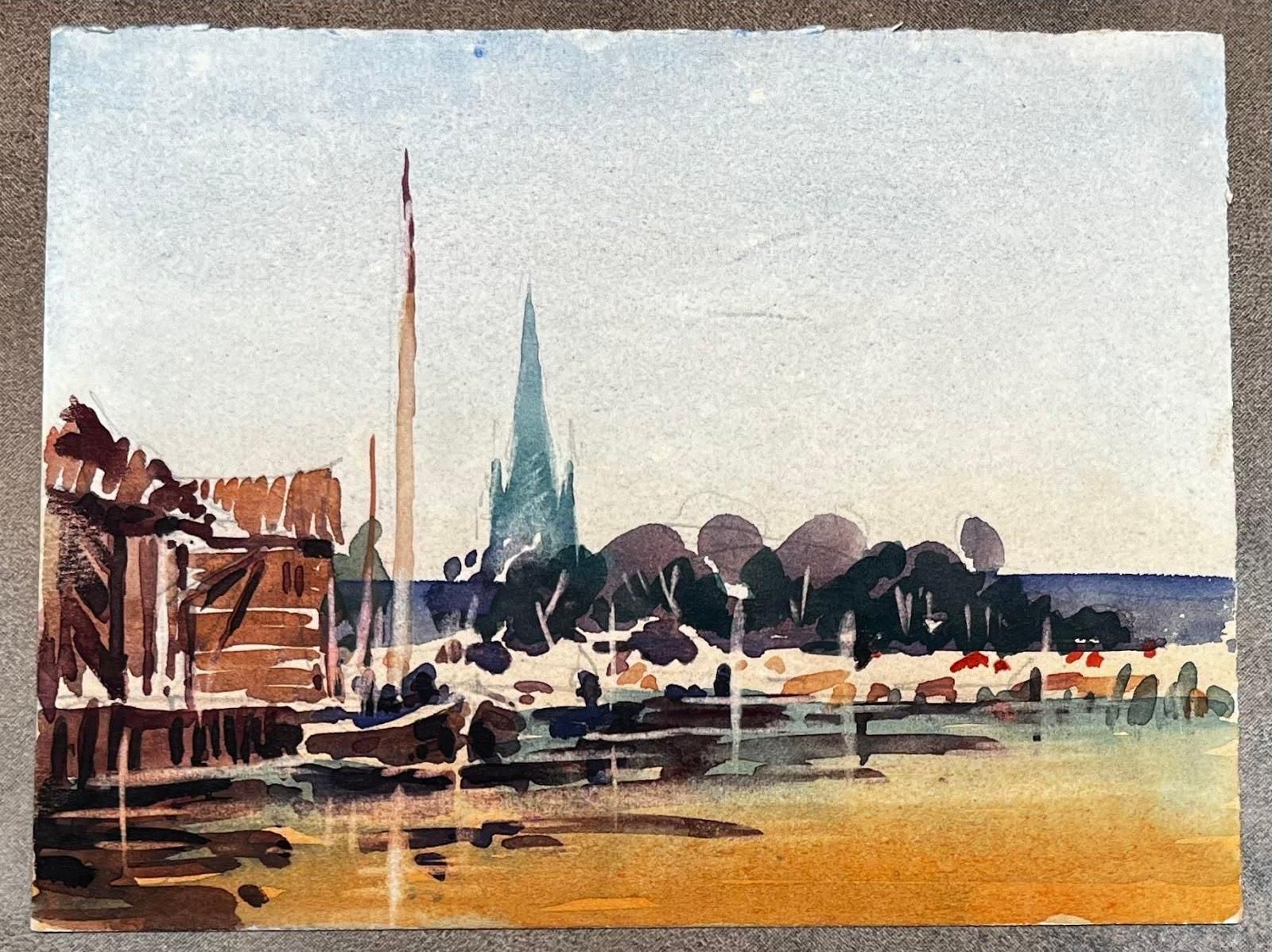 Unknownfrench Impressionist Landscape Rural Harbour Scene With Church20th Century photo furniture