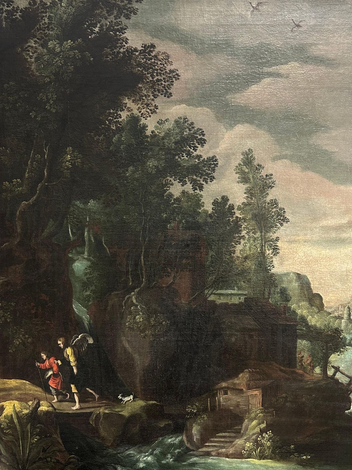 Huge 1600's Flemish Old Master Oil Painting Tobias & The Angel Baroque Landscape1600 photo furniture