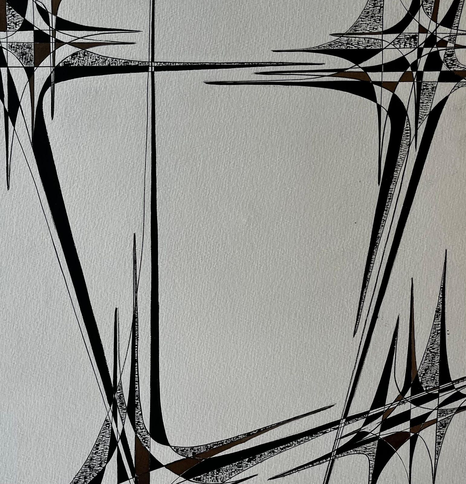 Serge Guerin (1916)mid Century French Geometric Abstract Black And Brown Ink Drawing On Paper photo buy