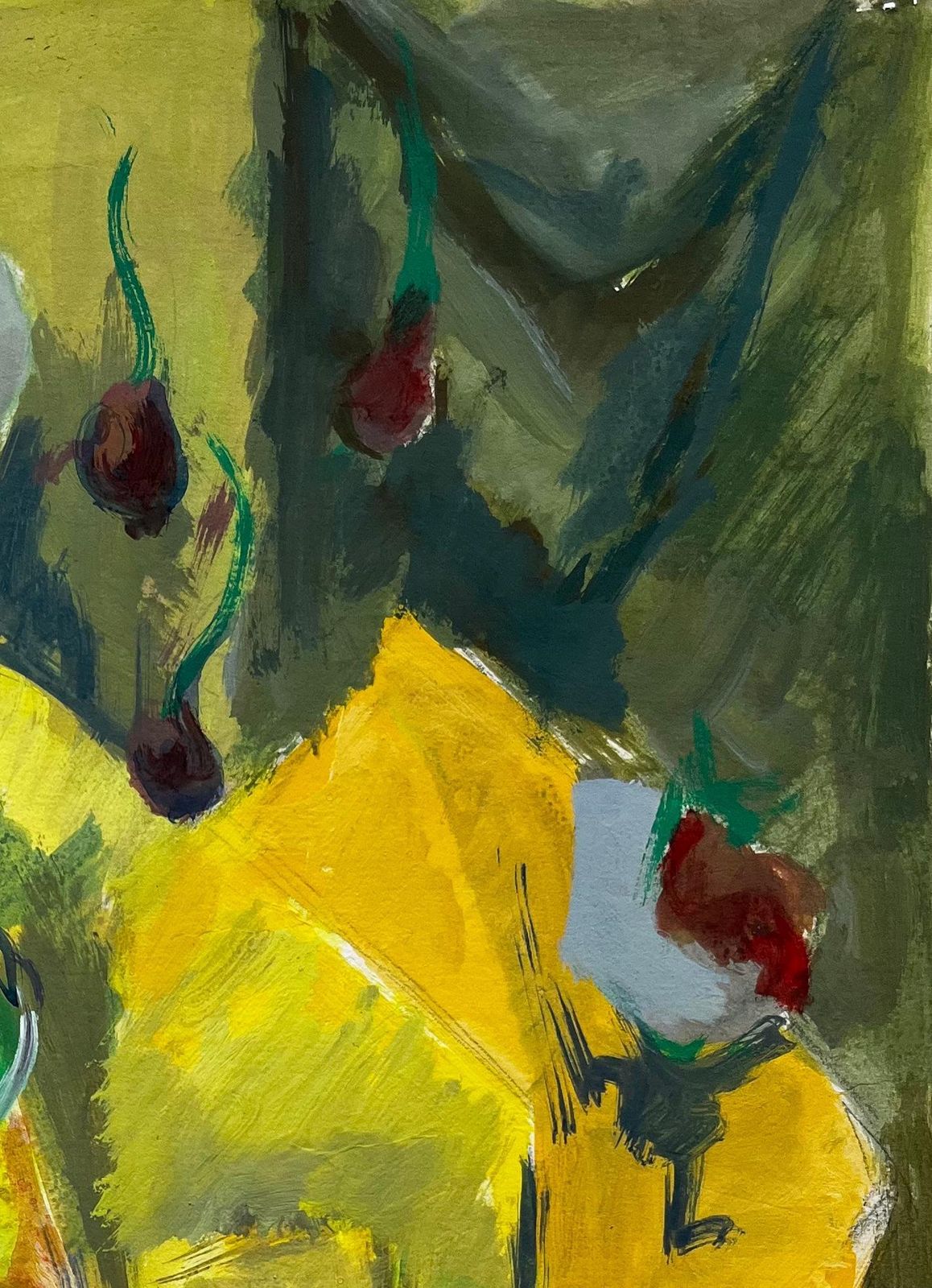 Guy Nicod Vibrant Still Life With Fruit And Yellow Drapery French Modernist Gouache photo Art