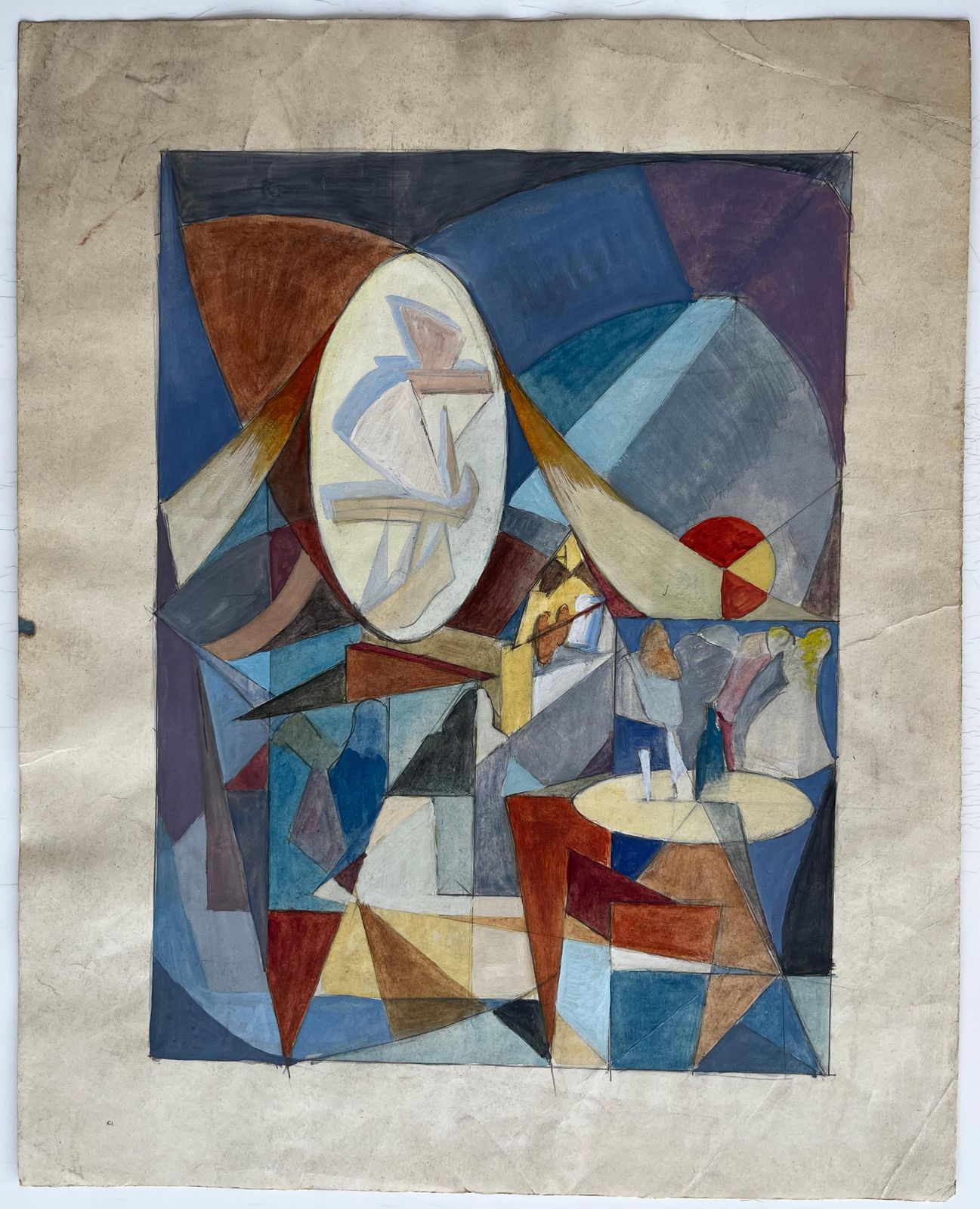 Guy Nicodcubist French Abstract Interior Scene With Figures Table And Geometric Shapes photo furniture