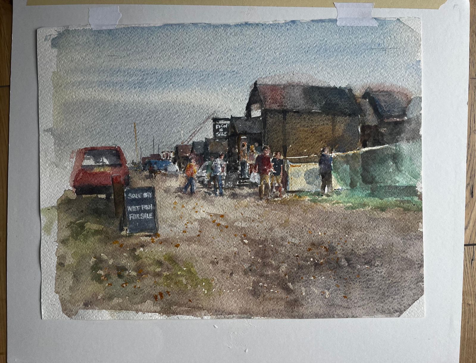 Anthony Herbertsouthwold Harbour Fish Market Scene With Figures And Sheds Original Watercolour photo furniture