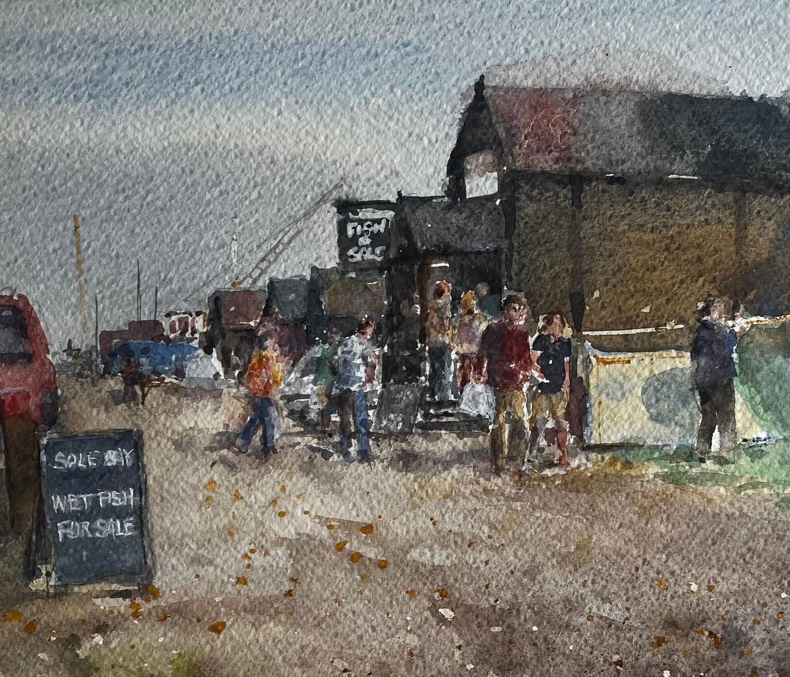 Anthony Herbertsouthwold Harbour Fish Market Scene With Figures And Sheds Original Watercolour photo buy