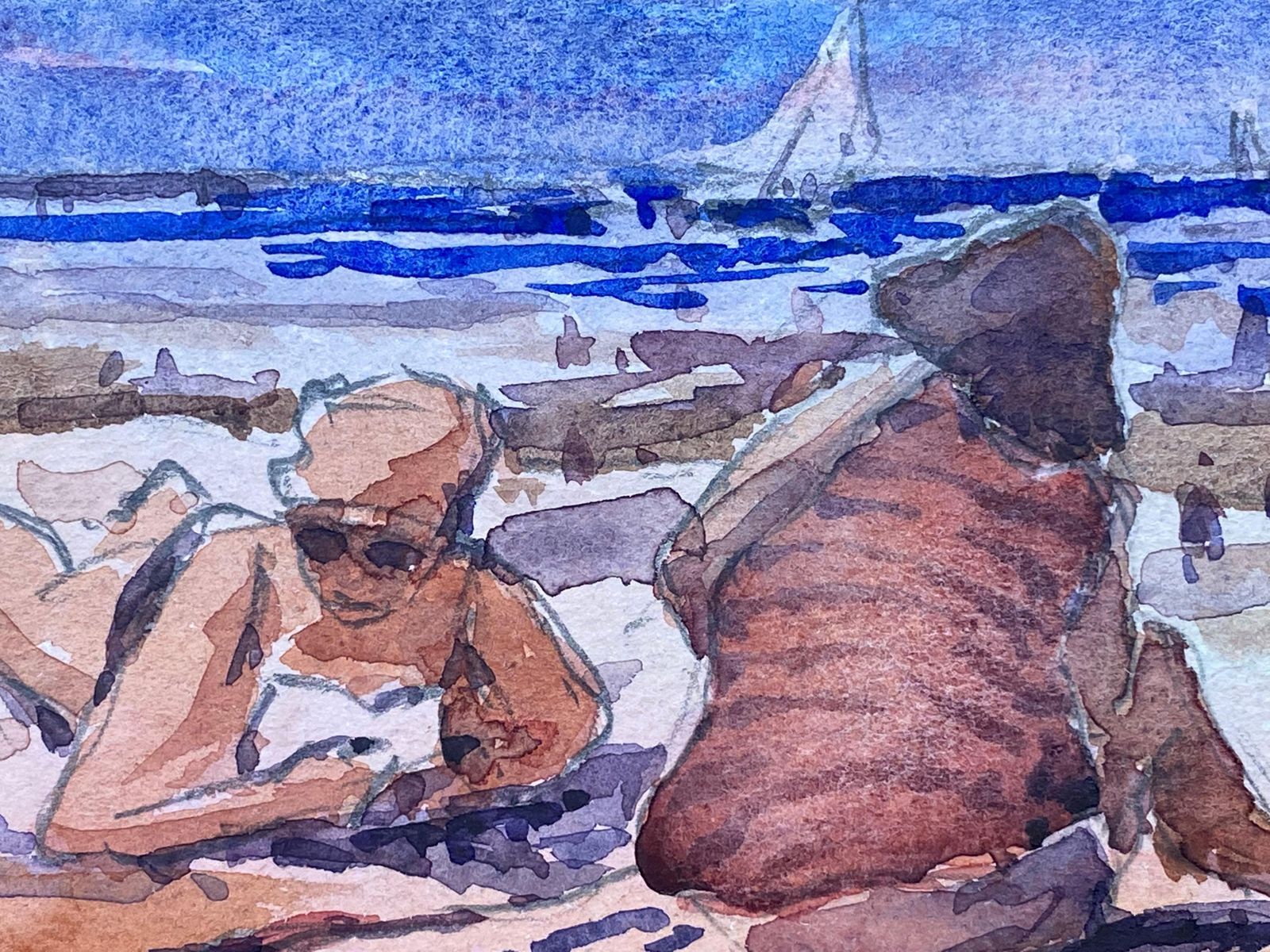 Unknownmaurice Mazeilie, French Impressionist Watercolour   Two Figures At The Beach20th Century photo for sale