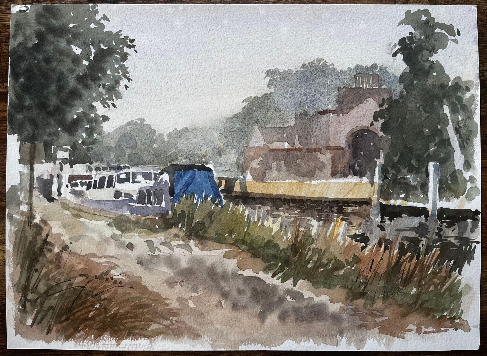 Anthony Herbertcanal Boats By Boveney Lock Windsor In Summer Light Watercolour 19951995 photo furniture