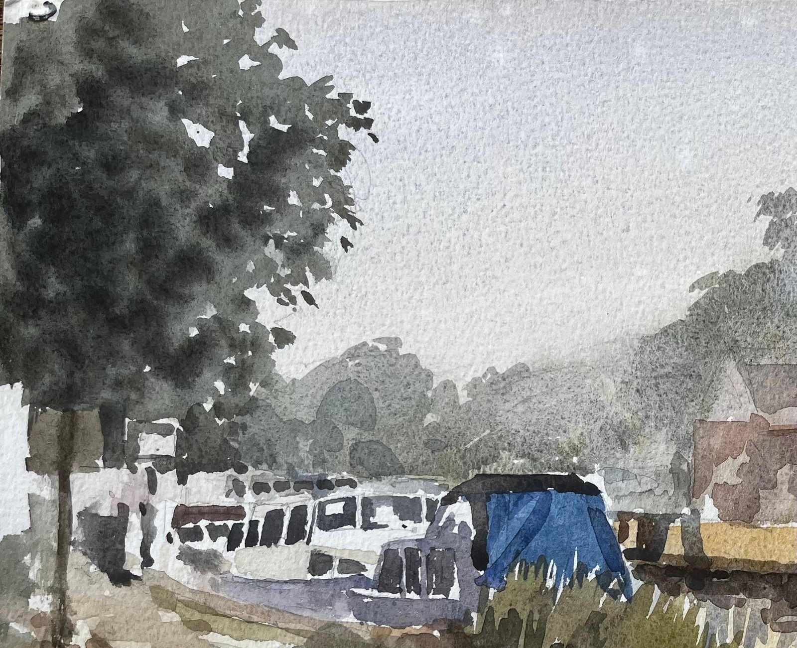 Anthony Herbertcanal Boats By Boveney Lock Windsor In Summer Light Watercolour 19951995 photo 418.0