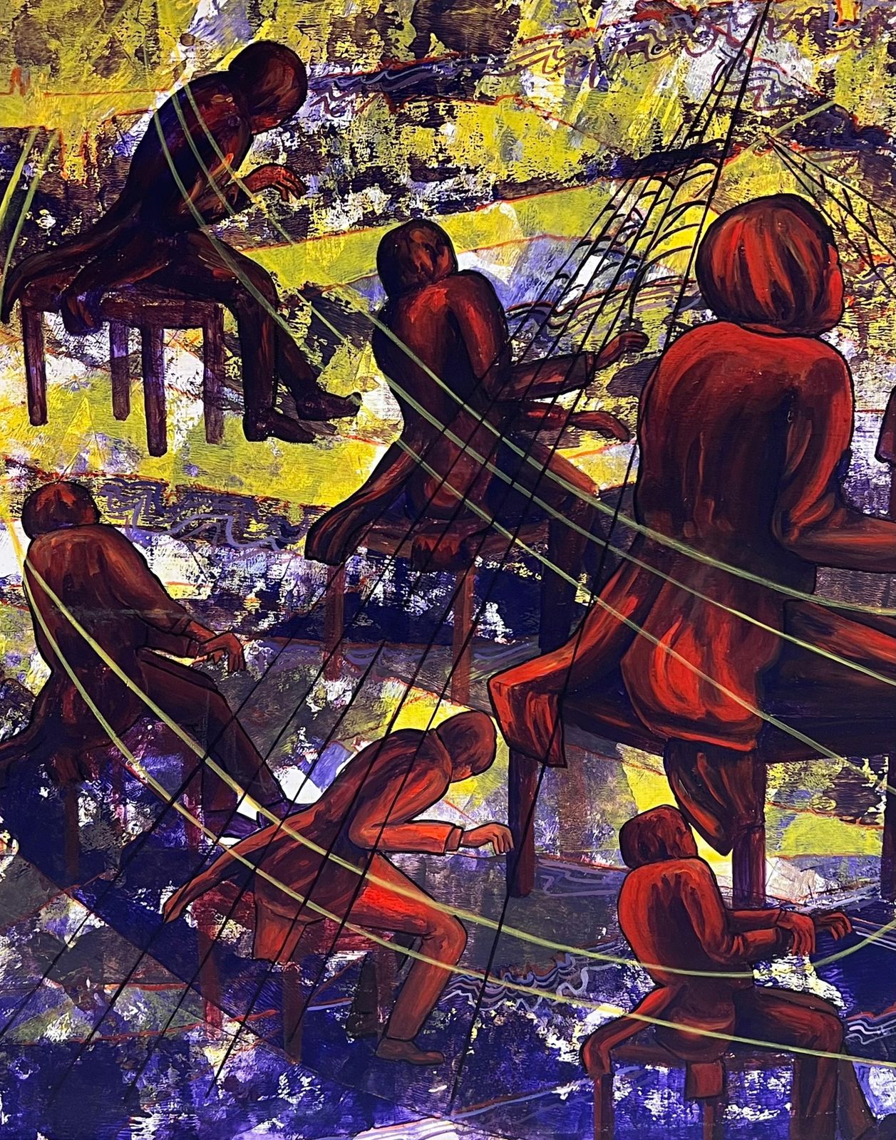 photo furniture Mary Edwardslarge British 20th Century Abstract Painting The Piano Concert Figurative Work