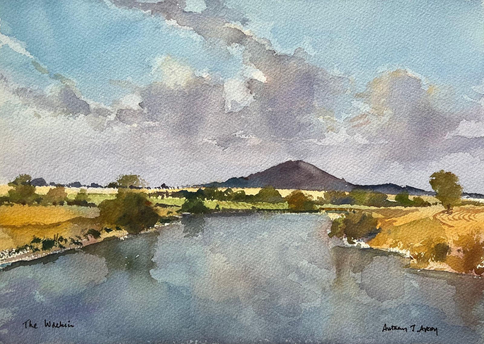 Anthony Averybritish Impressionist Watercolor Of The Wrekin And River Landscape