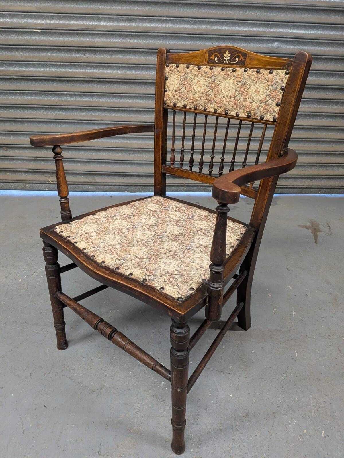 Pair Of Mid Victorian Inlaid Spindled Back Salon Elbow Chairs photo Furniture