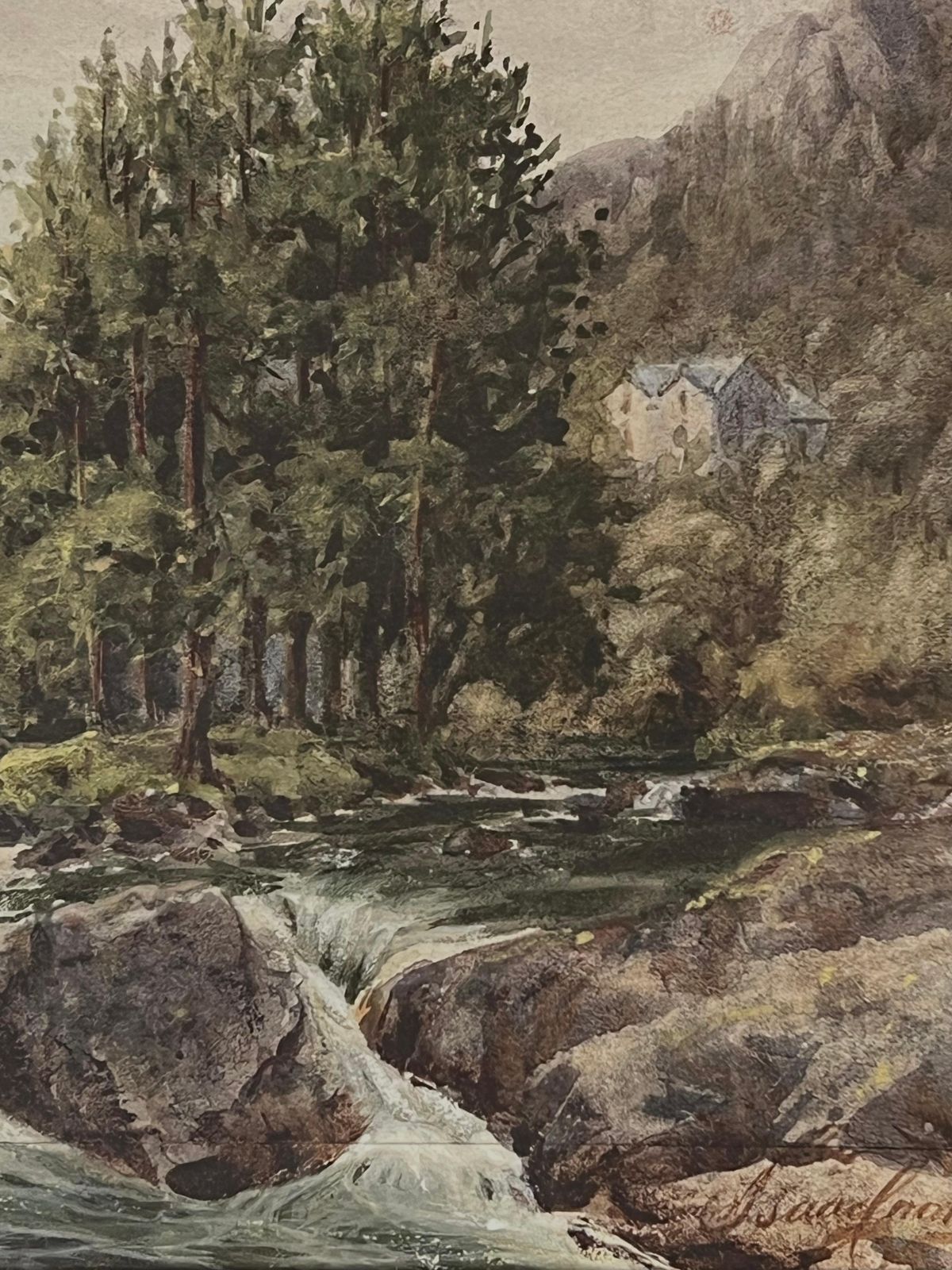 Issac Cooke Fine Victorian Watercolor Painting Pont Y Pair Bettws Y Coed Wales Waterfall photo for sale