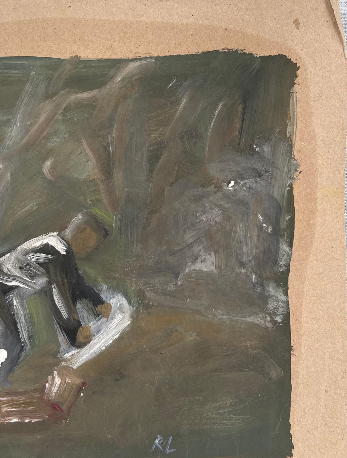 Robert Ladou Figure In The Woods Laying Down His Picnic Blanket Original French Artwork 20th Century photo for sale
