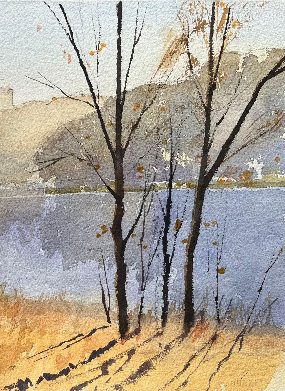 Anthony Avery British Impressionist Watercolor Of Autumn Landscape With Castle Silhouette photo for sale