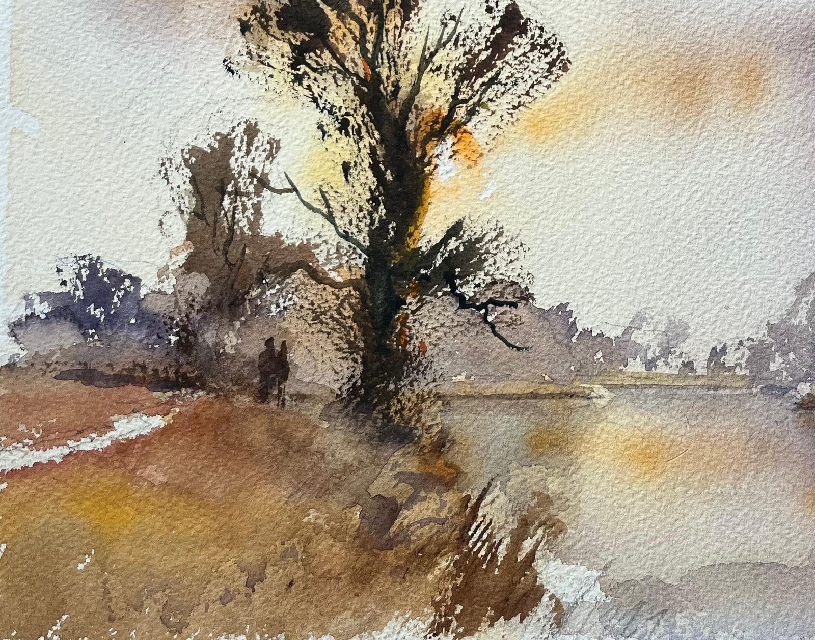 Anthony Avery British Impressionist Watercolor Of A Tranquil River At Sunset With Figures photo 503.0