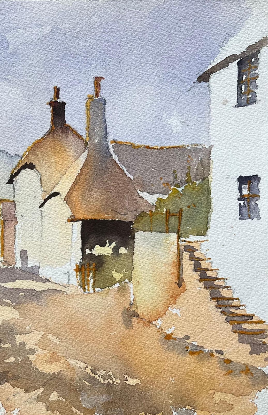 Anthony Avery British Impressionist Watercolor Of A Village Lane With Cottages photo for sale