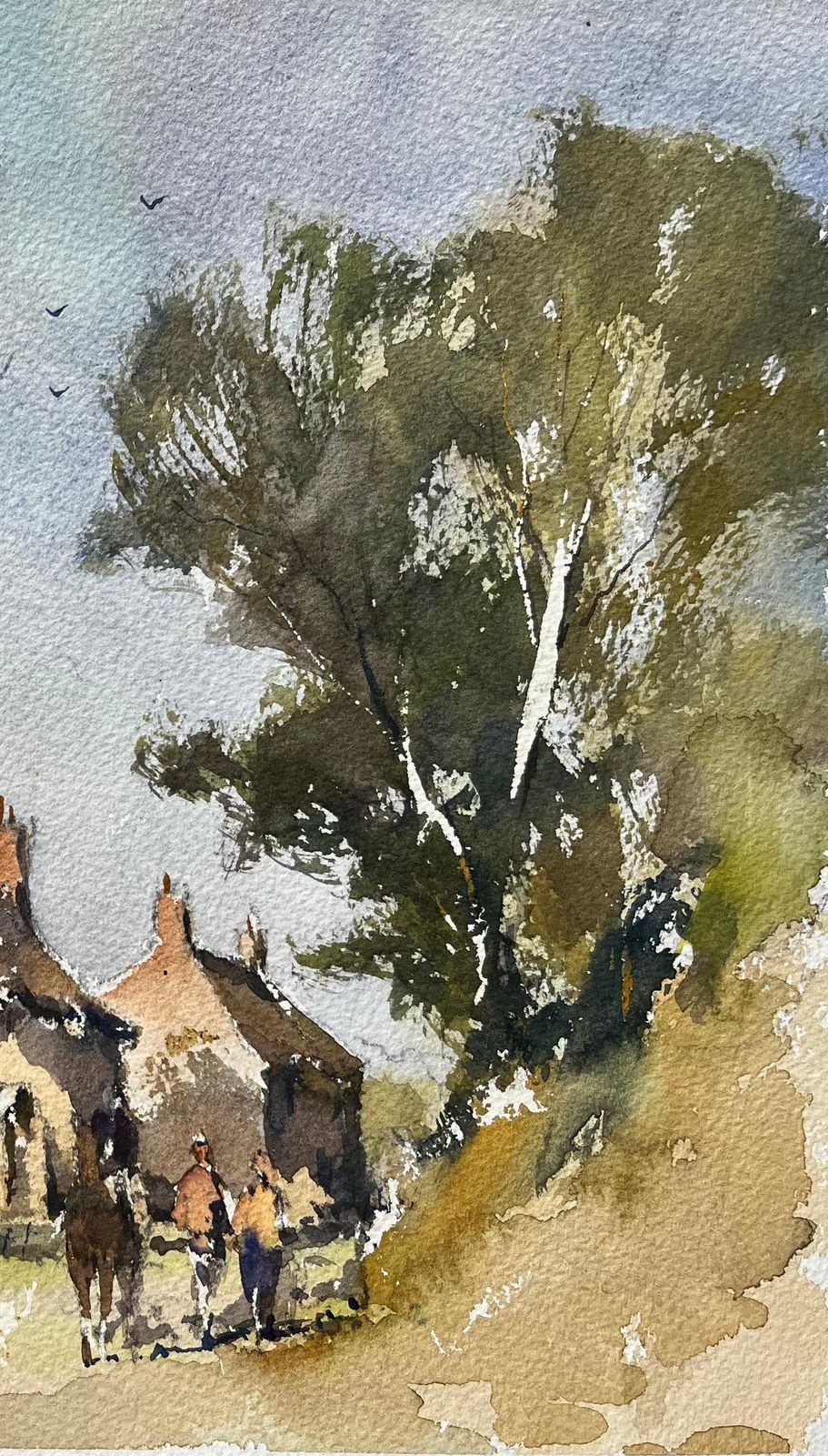 Anthony Avery British Impressionist Watercolor Of Rural Farmstead And Horse Riders photo for sale