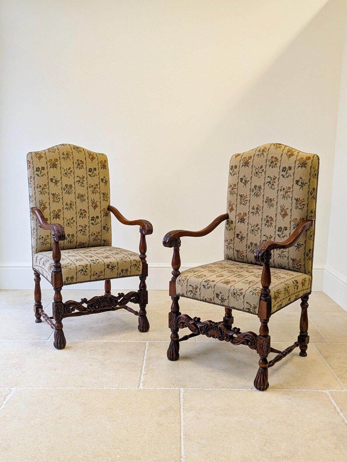 Pair Of Antique Late Victorian Walnut Armchairs C.1890 photo for sale