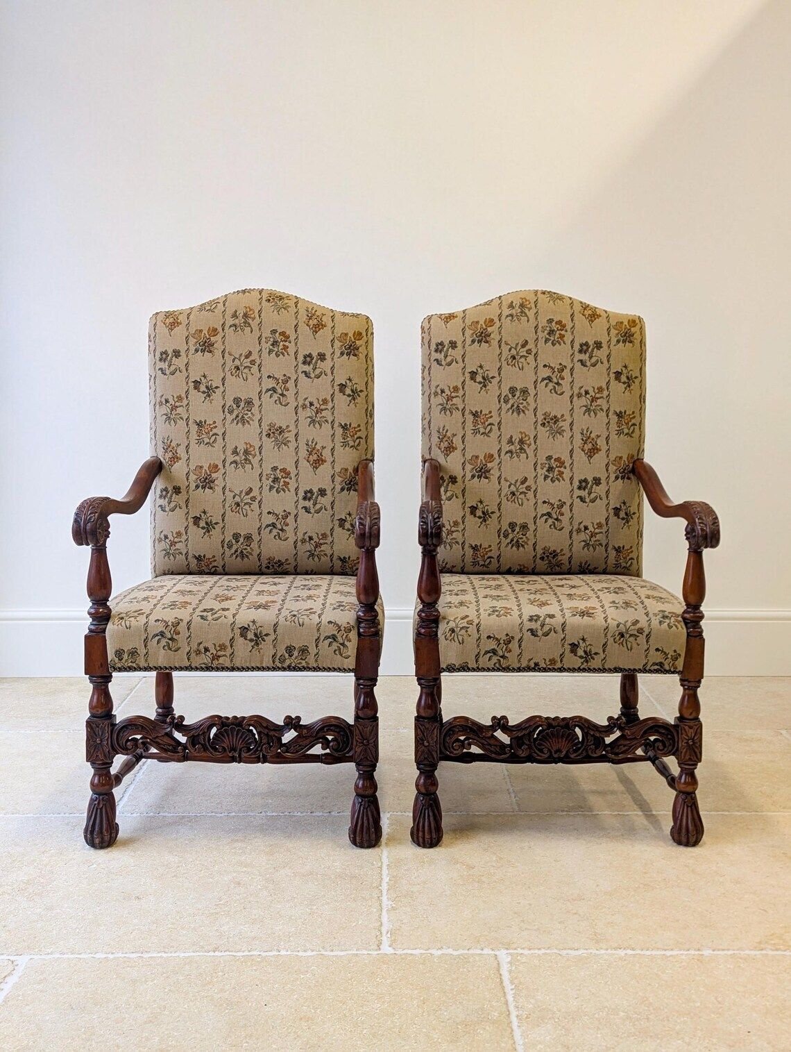 Pair Of Antique Late Victorian Walnut Armchairs C.1890 photo vintage