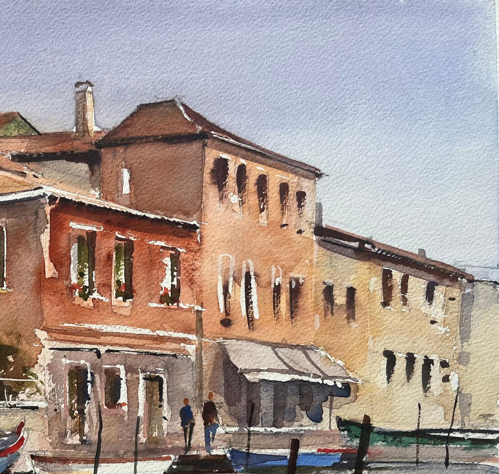 Anthony Avery British Impressionist Watercolor Of Venetian Canal Scene With Colourful Facades photo Art