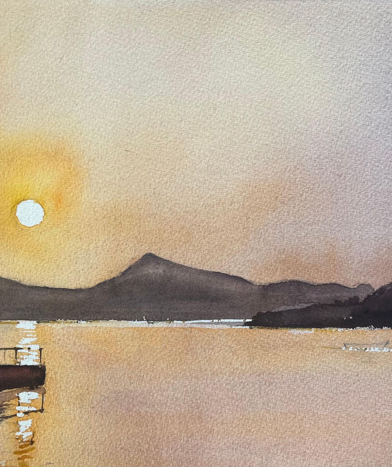 Anthony Avery British Impressionist Watercolor Of Sunset Over Tranquil Lake photo furniture