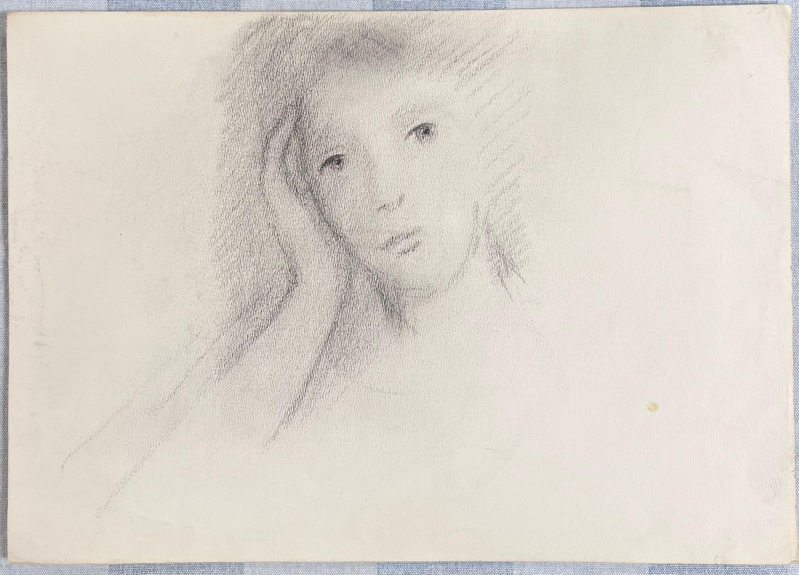 Robert Ladou Posed Face Portrait Of A Lady Pencil Sketch Original French Artwork 20th Century photo furniture