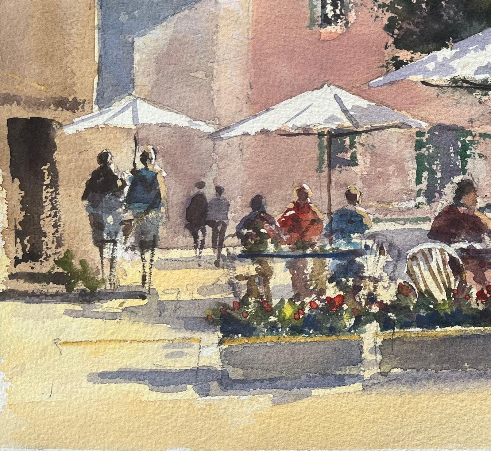 Anthony Avery British Impressionist Watercolor Of A Sunlit European Café Scene photo vinterior