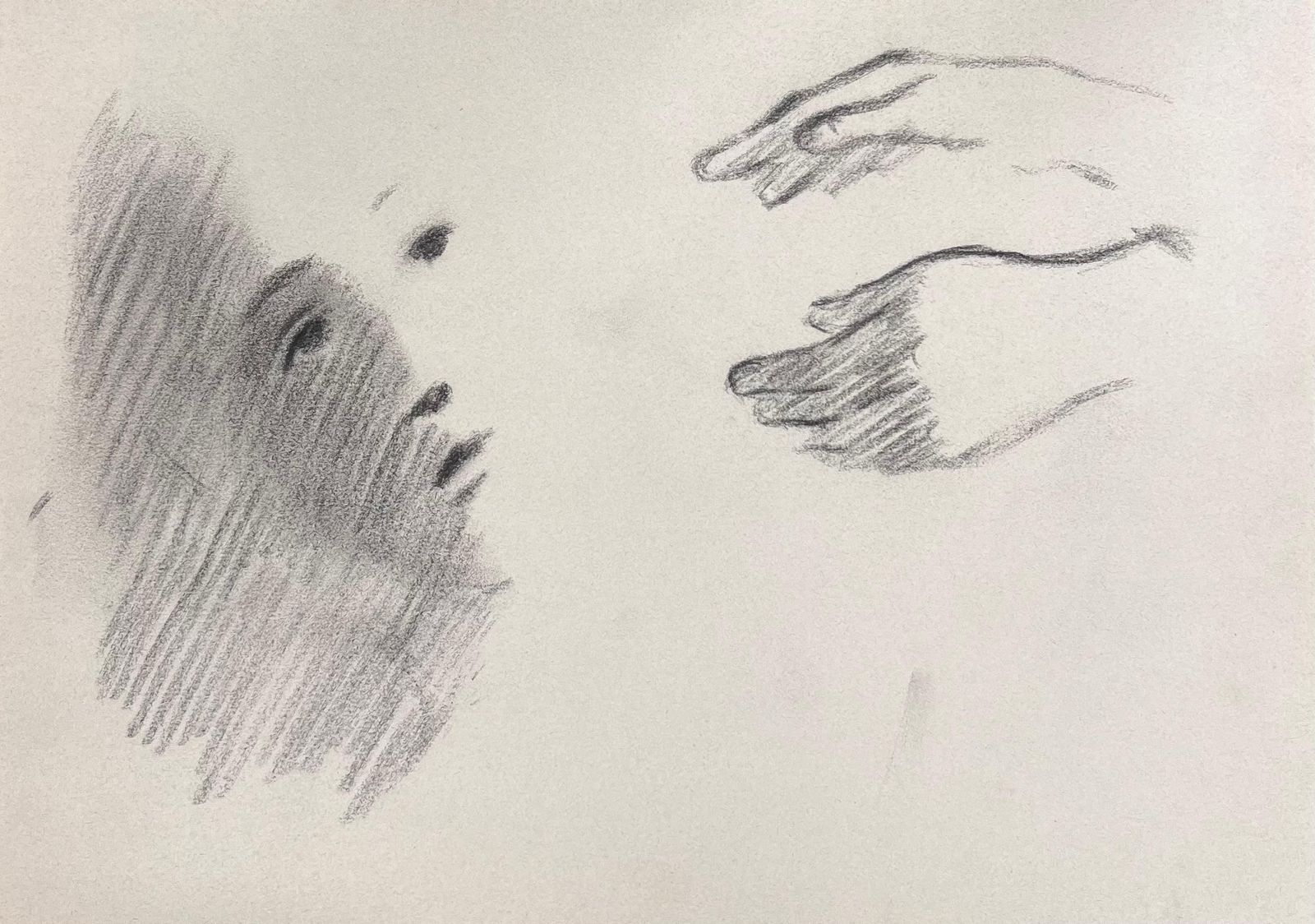 Robert Ladou Blurred Pencil Sketch Of A Face And Hands Original French Artwork 20th Century