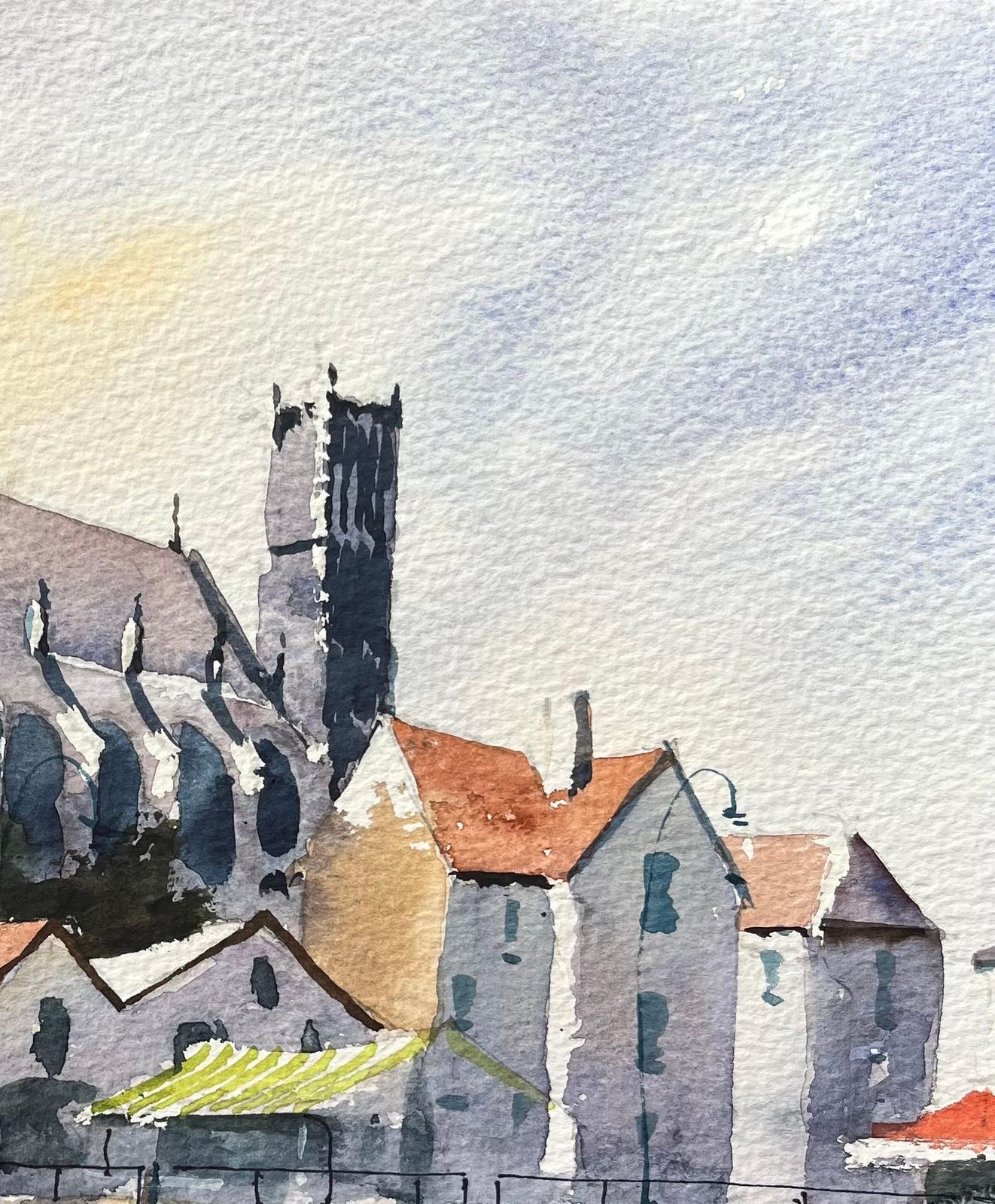 Anthony Avery British Impressionist Watercolor Of Riverside Town With Cathedral Spires photo 350.0