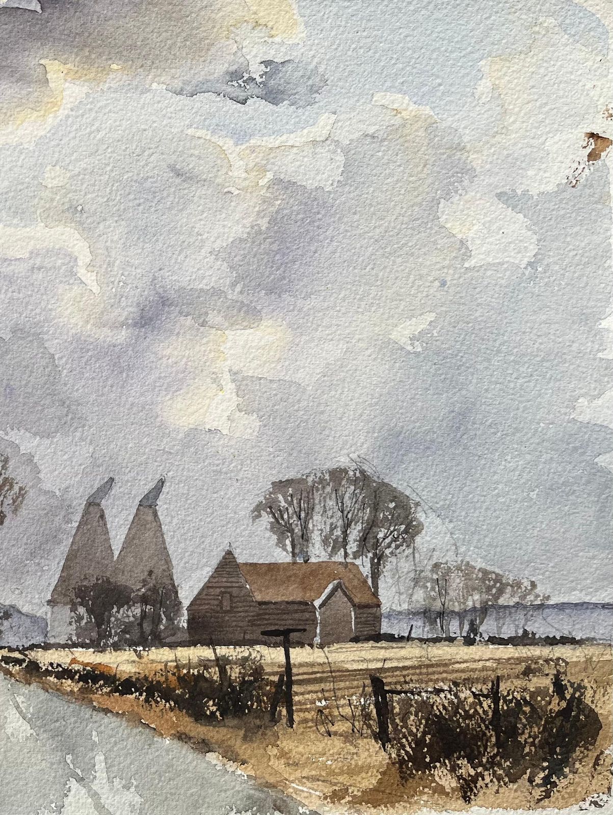 Anthony Avery British Impressionist Watercolor Of Country Road Leading To Farm Buildings photo 355.0