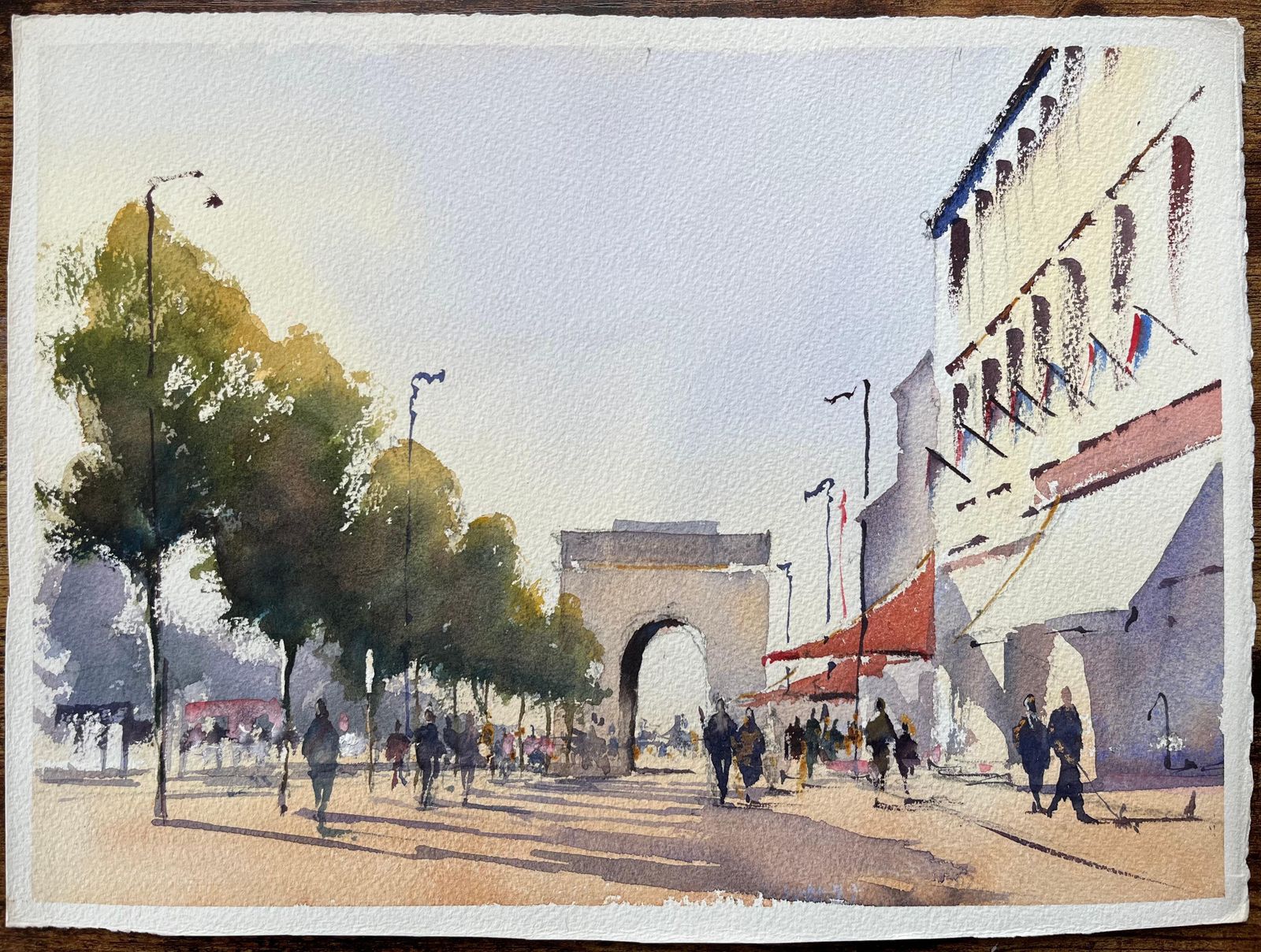 Anthony Avery British Watercolor Of Figures Walking Down Boulevard Near Arc De Triomphe, Paris photo furniture