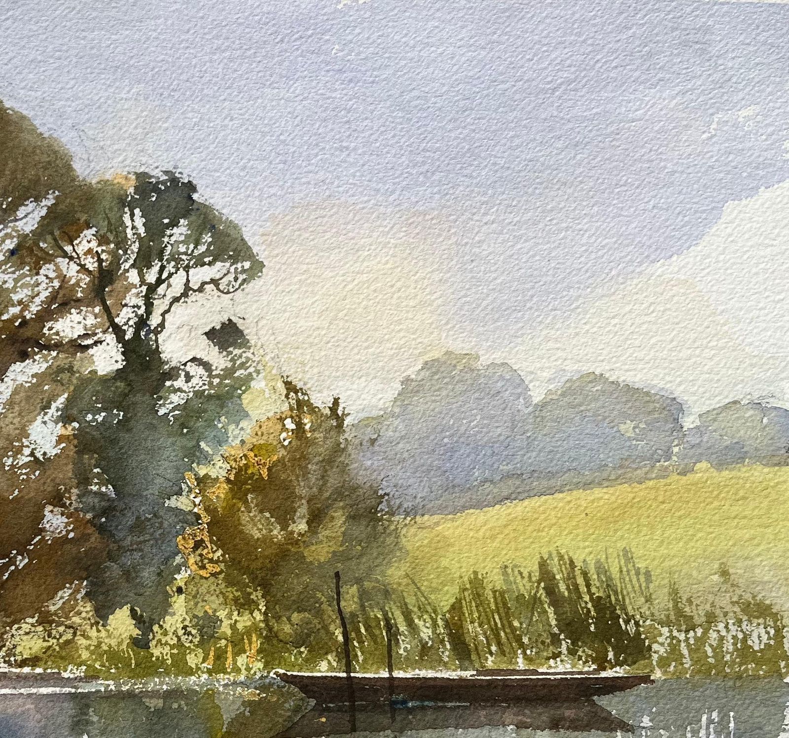 Anthony Avery British Watercolor Of Serene Landscape With Reflection And Boat photo Art