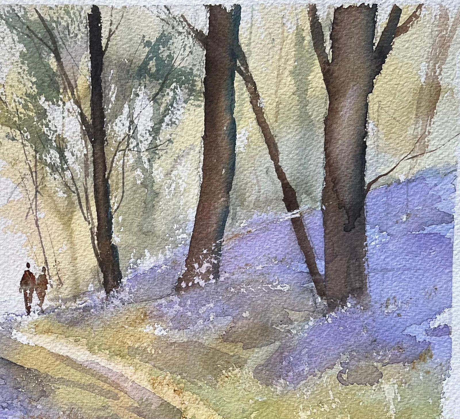Anthony Avery British Impressionist Watercolor Of A Woodland Walk Among Bluebells photo 458.0