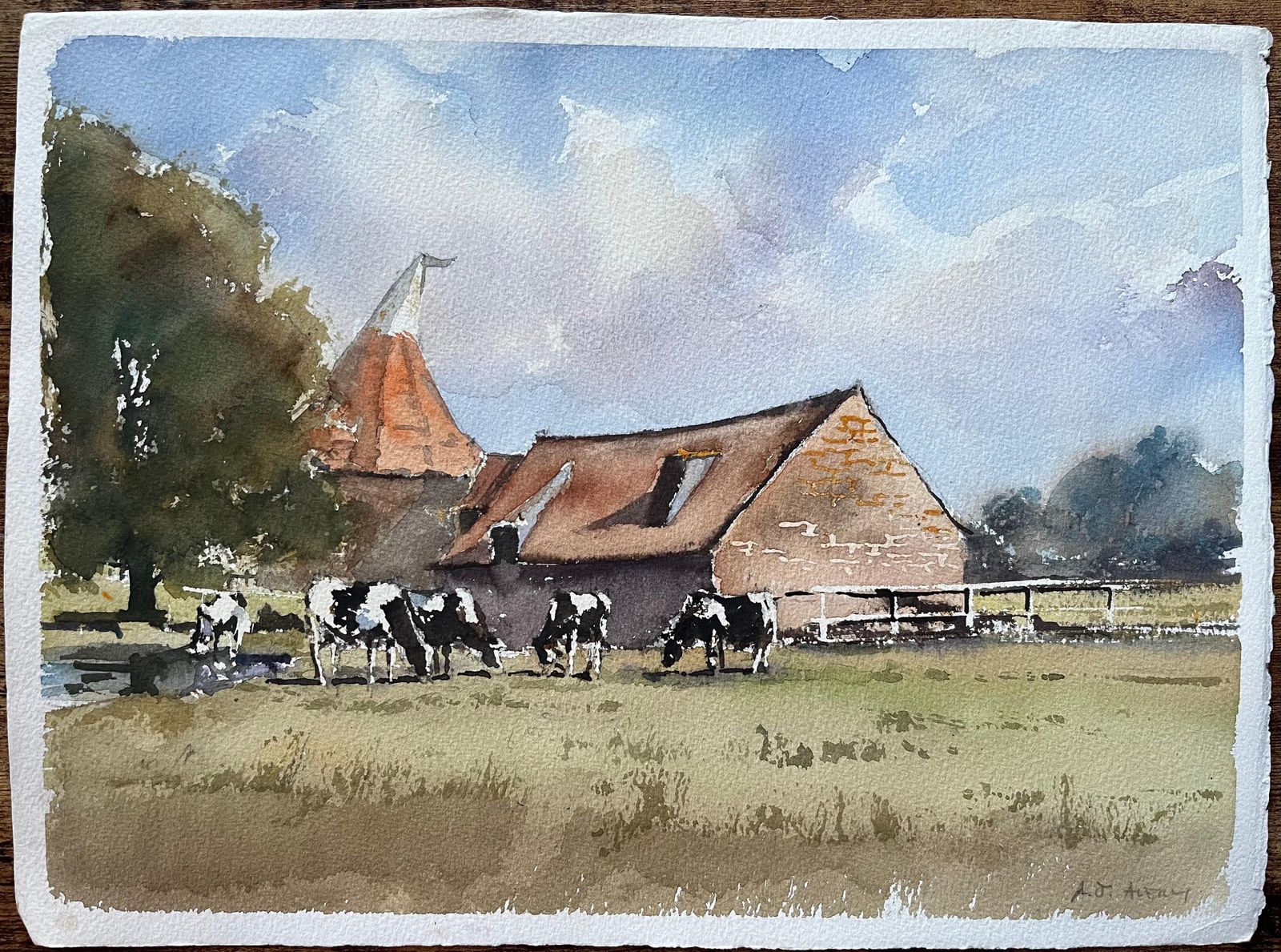 Anthony Avery British Impressionist Watercolor Of A Rural Farmstead With Grazing Cows photo furniture