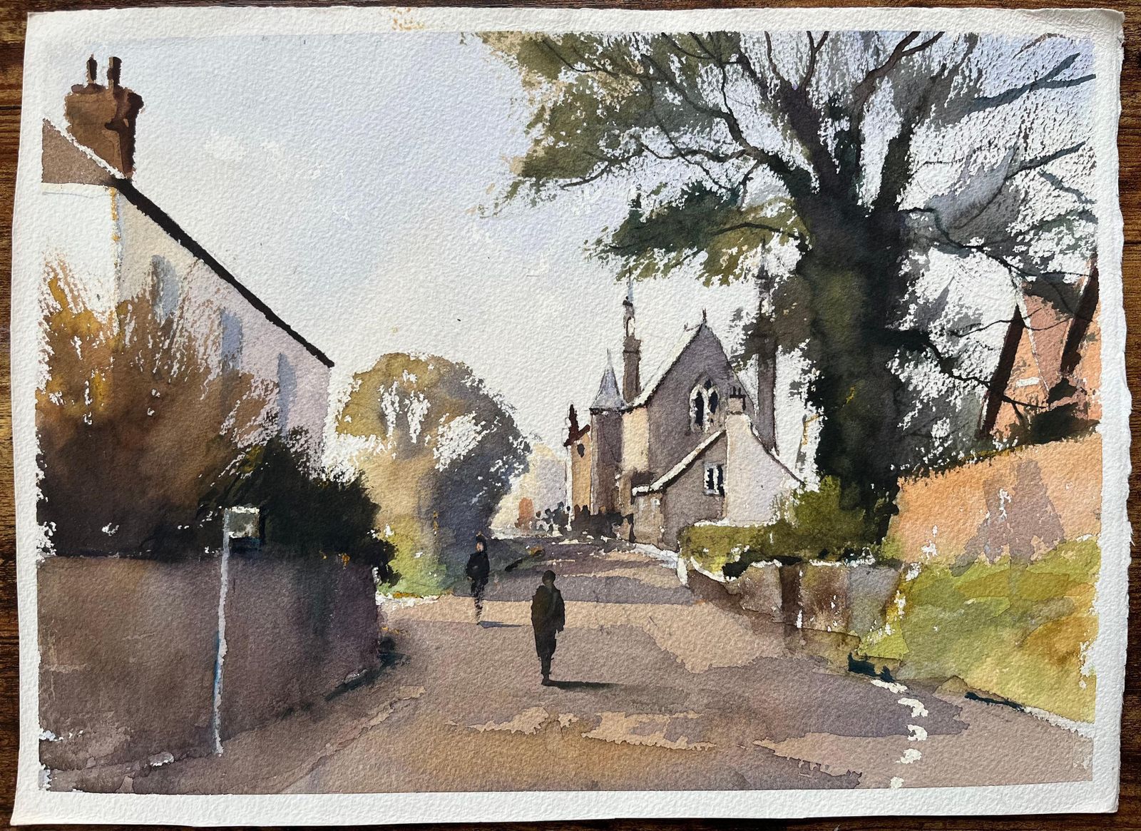 Anthony Avery British Watercolor Village Street With Church And Figures photo furniture
