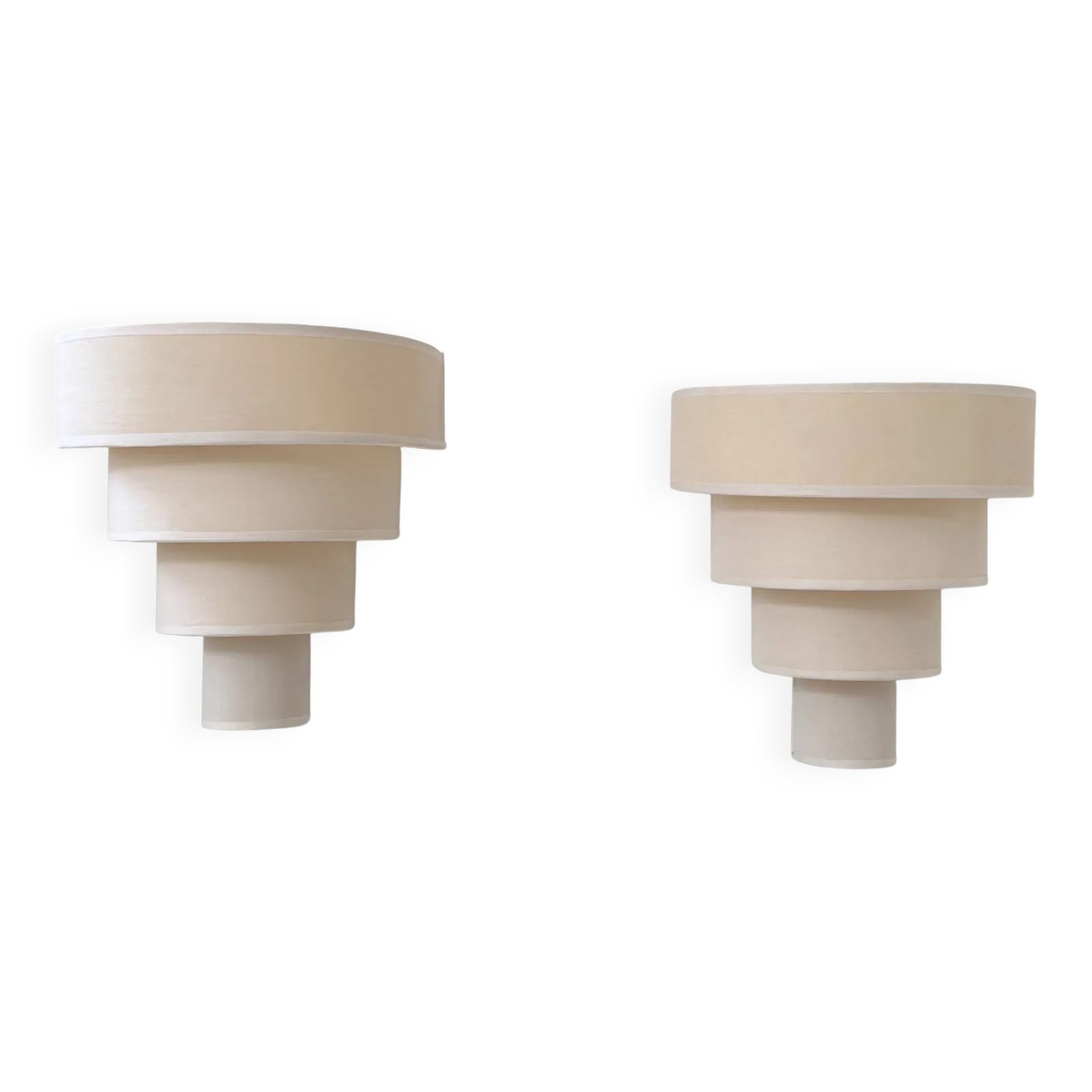 Pair Of Vintage Wall Lights, Beige Fabric, Arlus, France, 1980.