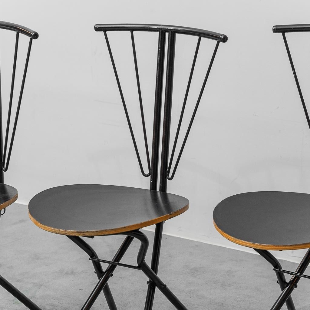 Set Of 4 Vintage 1970s Metal And Wood Folding Chairs photo furniture