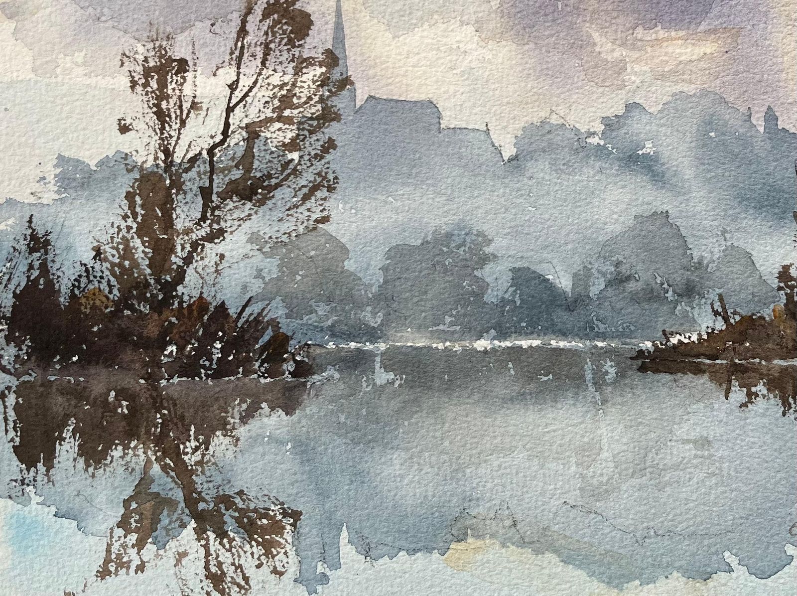 Anthony Avery British Original Watercolor Of A Misty River Landscape With Reflections photo Art
