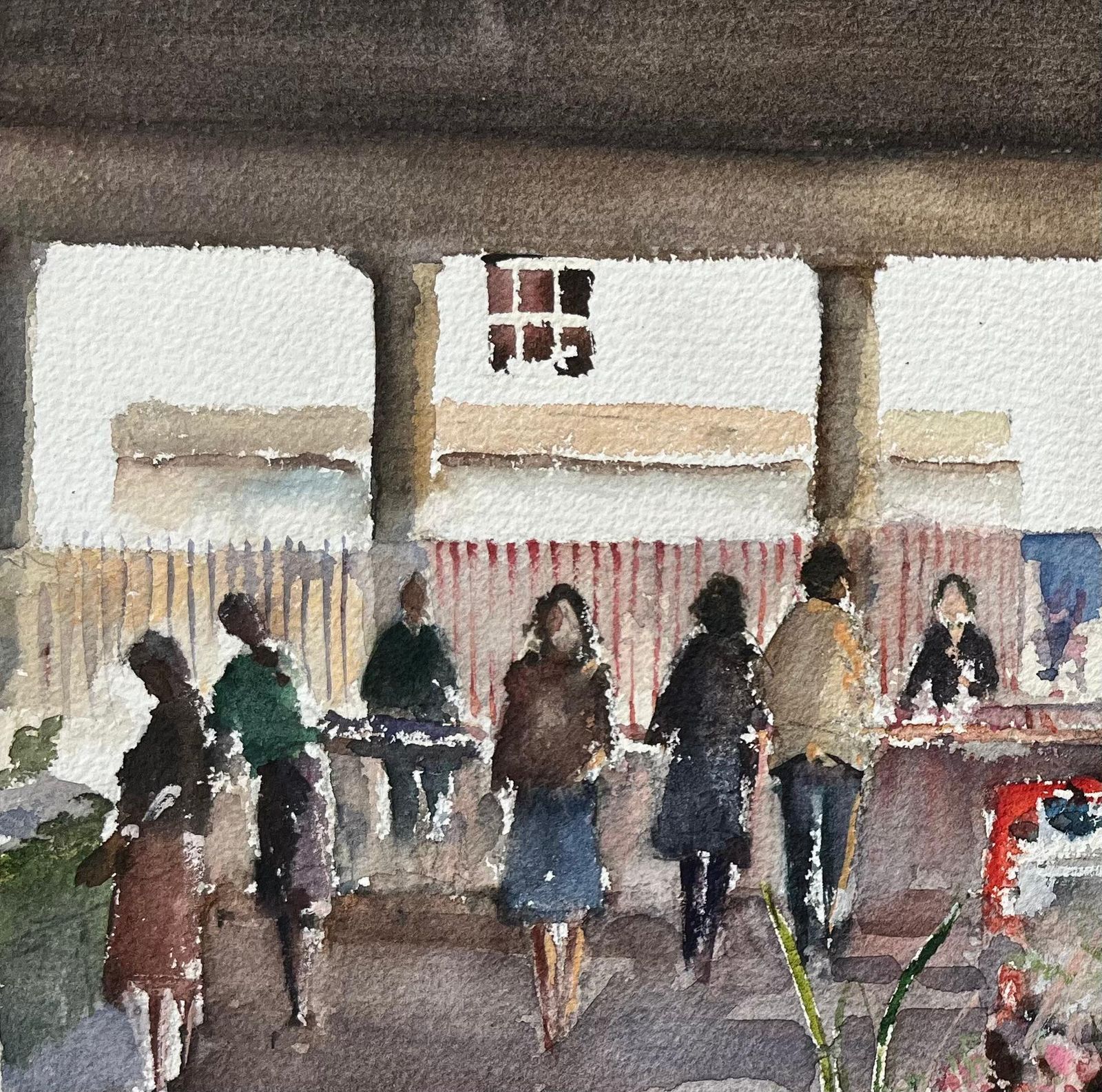 Anthony Avery British Watercolor Of A Bustling Flower Stalls At Hay Market Place photo vinterior