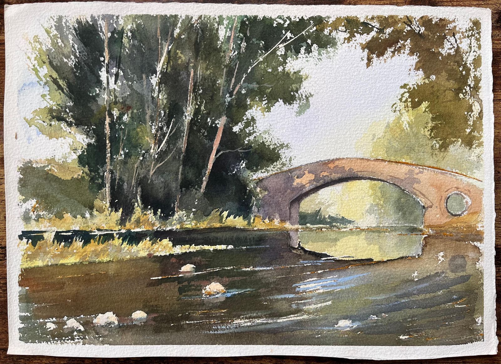 Anthony Avery British Original Watercolor Of A Stone Bridge Over A Tranquil River photo furniture