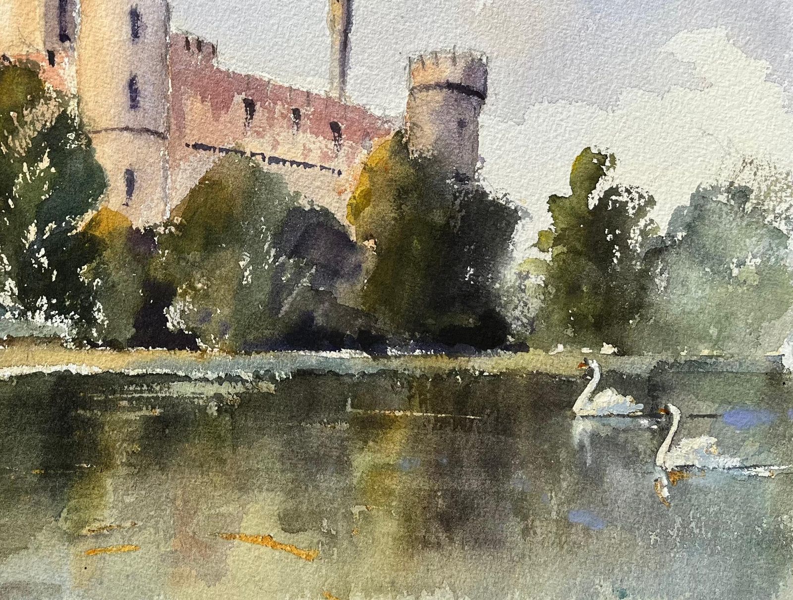 Anthony Avery British Original Watercolor Of A Castle With Swans On The River photo 510.0