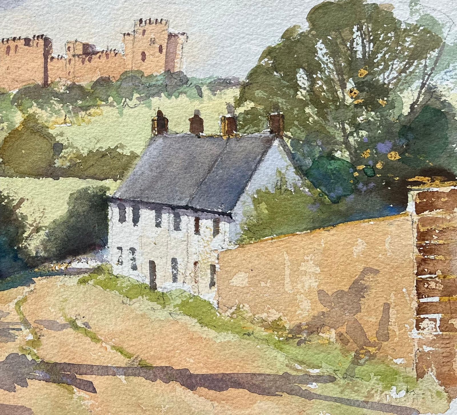 Anthony Avery British Original Watercolor Of A Castle View From A Country Road photo for sale