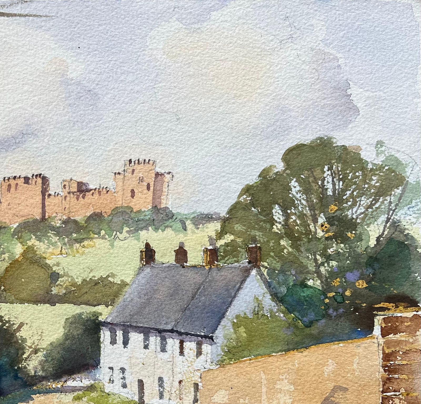Anthony Avery British Original Watercolor Of A Castle View From A Country Road photo Art