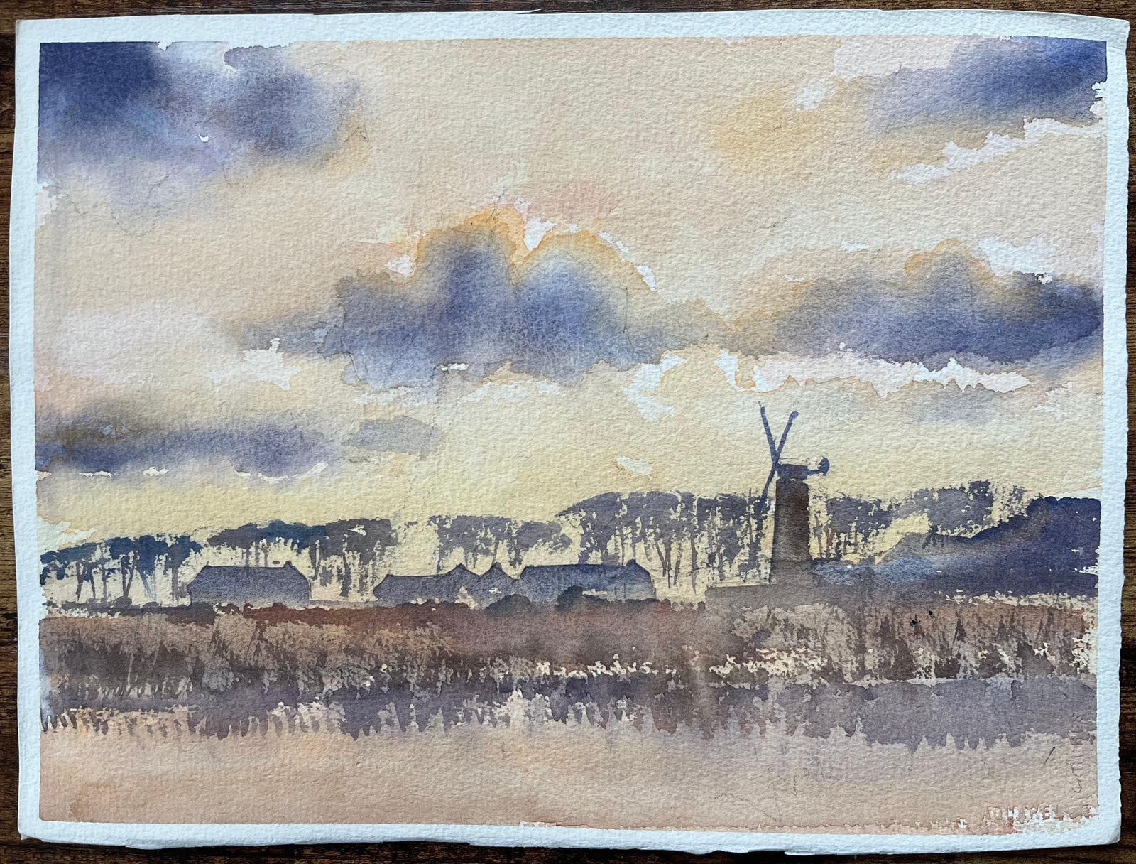 Anthony Avery British Original Watercolor Of A Windmill And Countryside Landscape At Sunset photo furniture