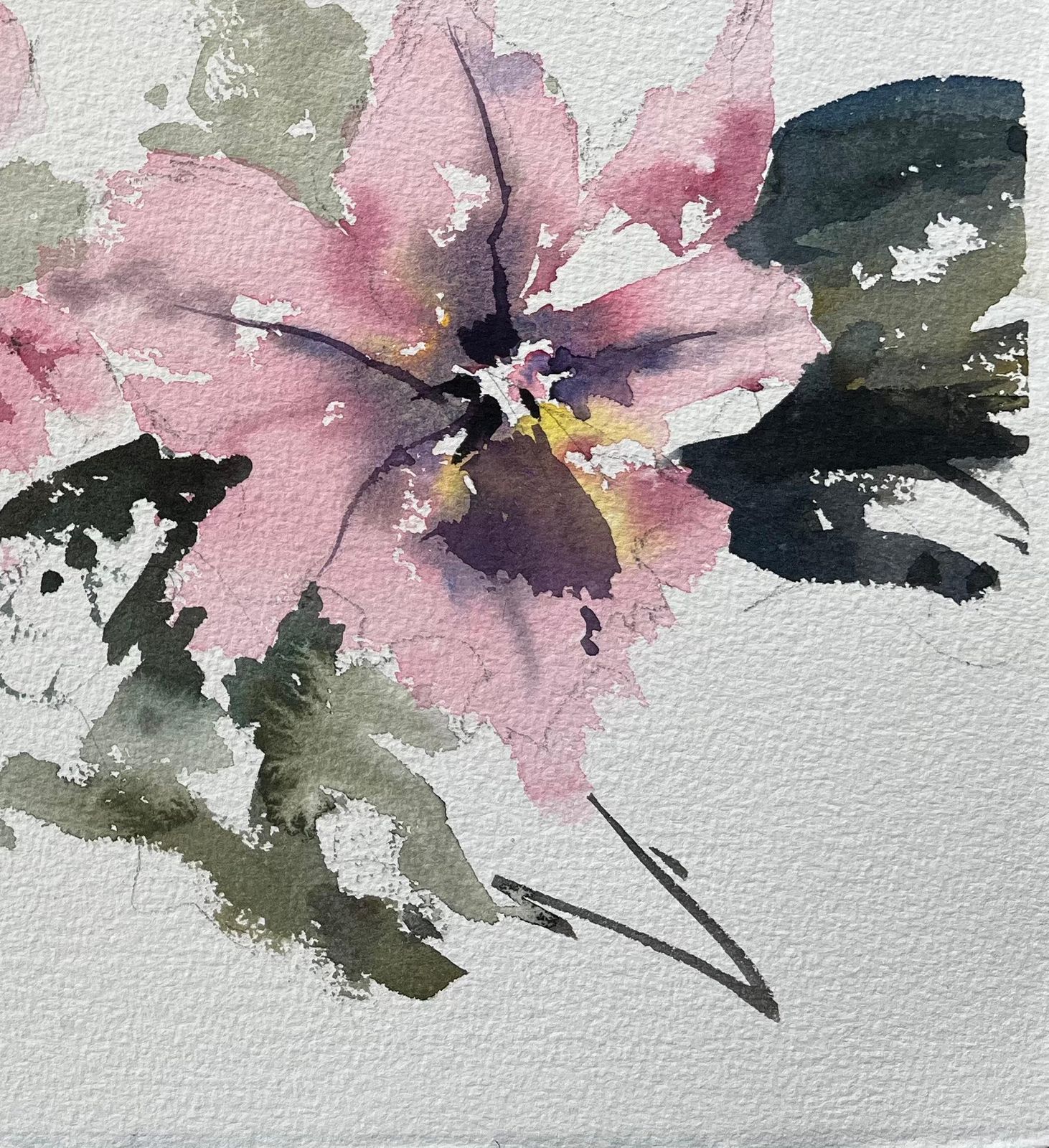 Anthony Avery British Original Watercolor Of Pink Blossoms With Bee photo for sale